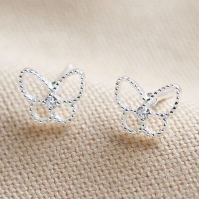 Boucles d'oreilles papillon en argent sterling avec pierres précieuses scintillantes