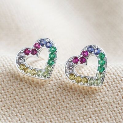 Pendientes de corazón con gemas arcoíris de plata esterlina