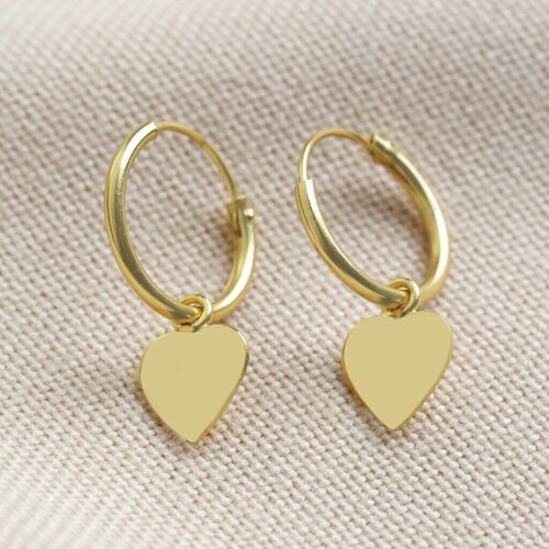 Sterling silver Heart hoop Earrings plated in Gold
