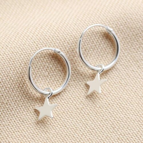 Sterling silver tiny Star Hoop earrings