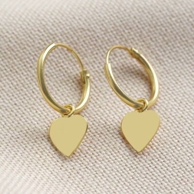 Sterling silver tiny Heart Hoop earrings in Gold