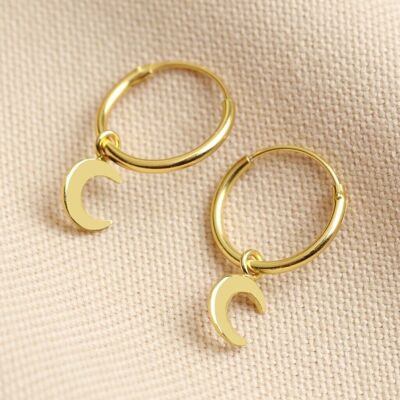Sterling silver tiny Moon Hoop earrings in Gold