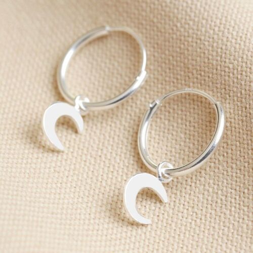 Sterling silver tiny Moon Hoop earrings