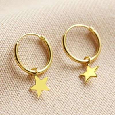 Sterling silver tiny Star Hoop earrings in Gold