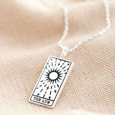 Silberne 'The Sun' Halskette mit Tarotkarten-Anhänger