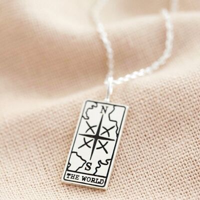 Silberne 'The World' Halskette mit Tarotkarten-Anhänger