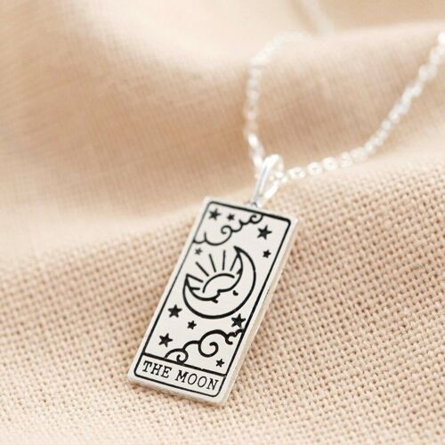 Silver 'The Moon' Tarot Card Pendant Necklace