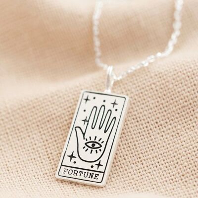Silberne 'Fortune' Halskette mit Tarotkarten-Anhänger
