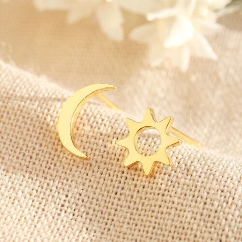 Moon and Sun Stud Earrings in Gold