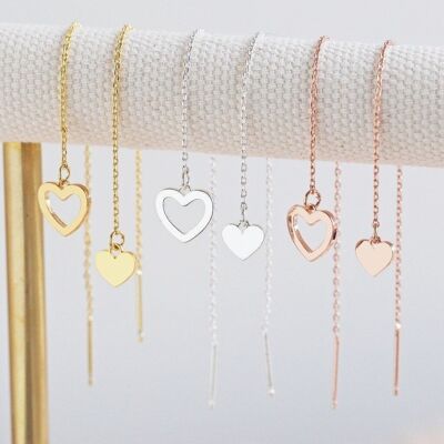 Thread through Mismatched Heart Earrings in Gold
