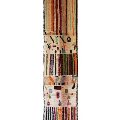 Alfombra de pasillo bereber marroquí de pura lana 75 x 378 cm