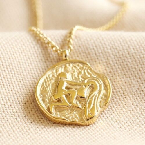 Gold Stainless Steel Aquarius Pendant Necklace