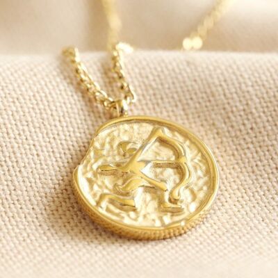 Gold Stainless Steel Sagittarius Pendant Necklace