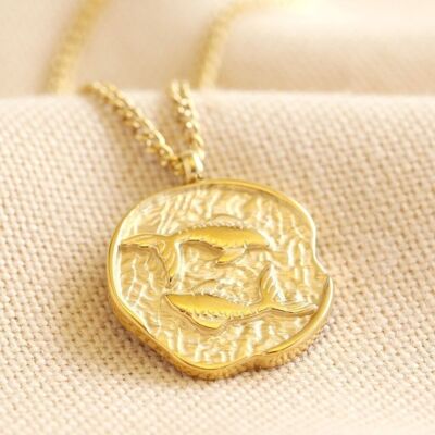 Gold Stainless Steel Pisces Pendant Necklace