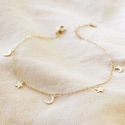 Moons and Star gold plated anklet in Stainless steel
