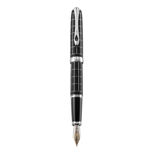 Stylo Plume Excellence A plus Rhomb guilloché lapis noir chrome 14 ct