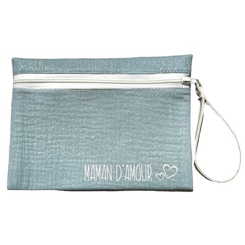 Pochette M "Maman d'amour" Scintillant céladon