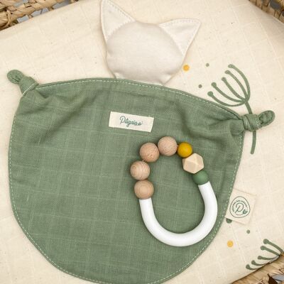 Coffret cadeau de naissance " Mon 1er doudou " vert en coton bio