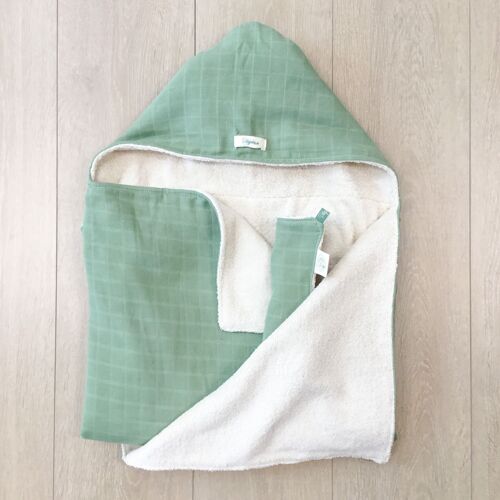 Cape de bain vert en coton bio 0 - 5 ans