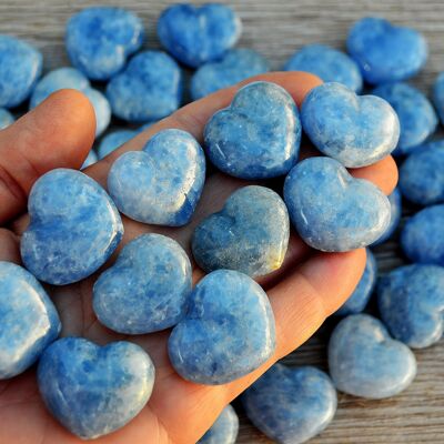 Lotto di 10 pezzi di mini cuore di cristallo di calcite blu (30 mm)