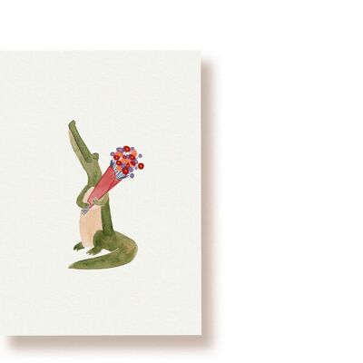Blumen Krokodil | Postkarte