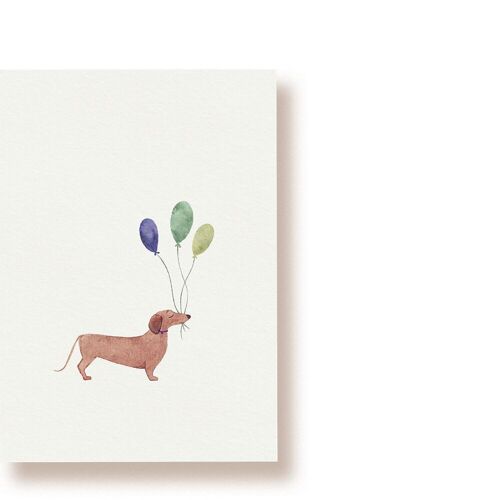 Dackel mit Luftballons | Postkarte