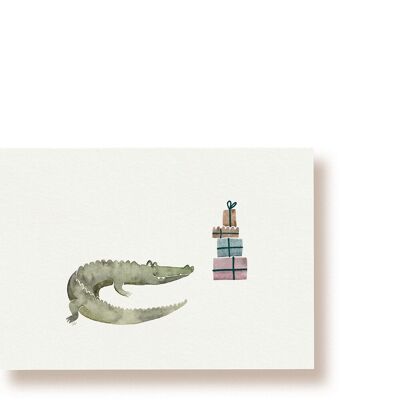 hambriento de regalos - cocodrilo con regalos | tarjeta postal
