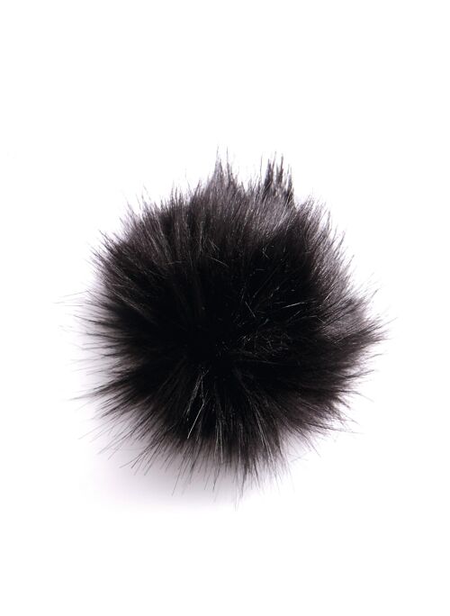 Pompon fourrure synthétique avec bouton pression à clipser Ø 15 cm Noir