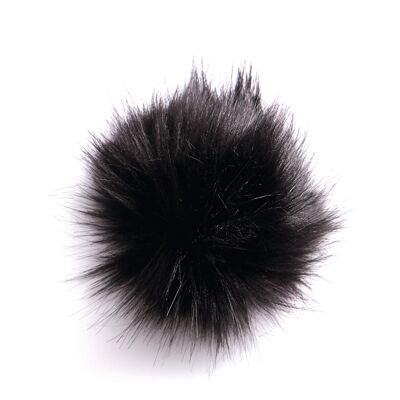 Pompon in pelliccia sintetica con bottone automatico a clip Ø 15 cm Nero