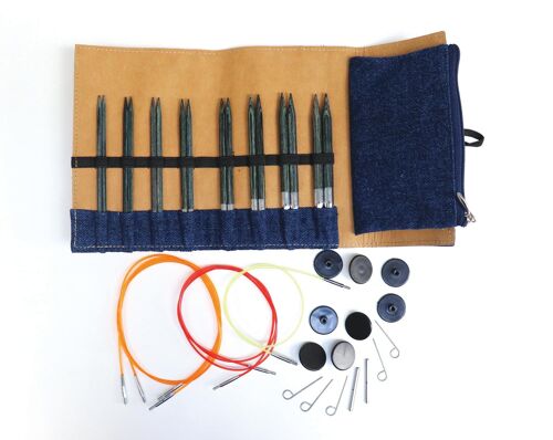 Kit trousse 8 paires aiguilles interchangeables, bois