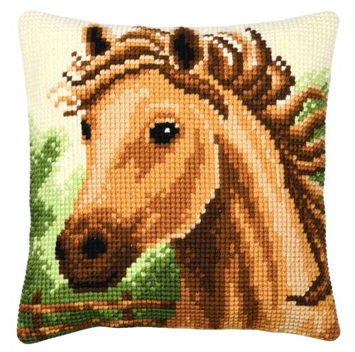 Kit coussin canevas Cheval en liberté, point de croix, 40 x 40 cm