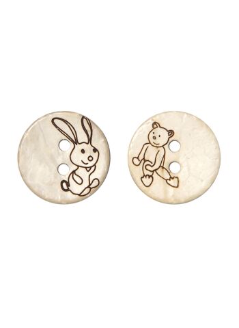 Lot de 6 boutons Lapin en noix de coco ⌀ 18 mm