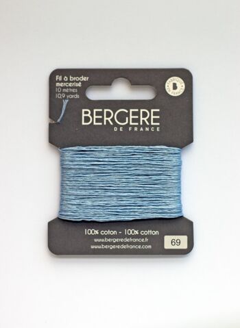 Fil à broder bleu clair 100 % coton, 10 mètres, Bergère de France