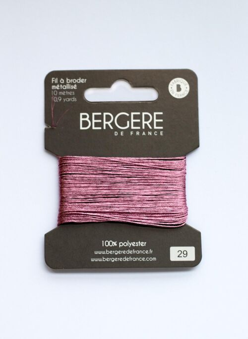 Fil à broder rose métallisé 100 % polyester, 10 mètres, Bergère de France