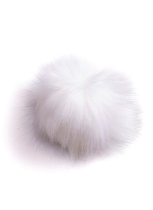 Pompon fourrure synthétique avec bouton pression à clipser Ø 15 cm Blanc