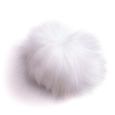 Pompon in pelliccia sintetica con bottone automatico a clip Ø 15 cm Bianco