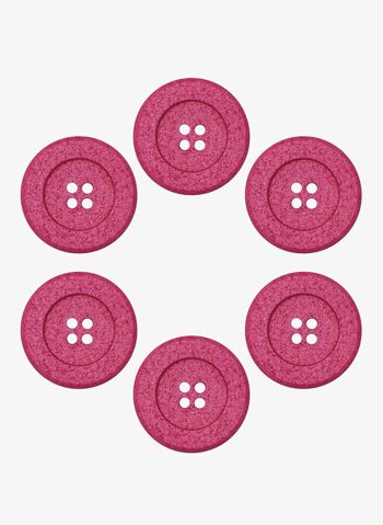 Lot de 6 boutons en coton recyclé Ø 25 mm fushia