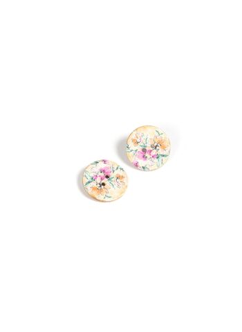 Lot de 5 boutons en coco imprimée fleur ø 18 mm