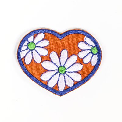 Parche corazón floral 35 mm fondo naranja