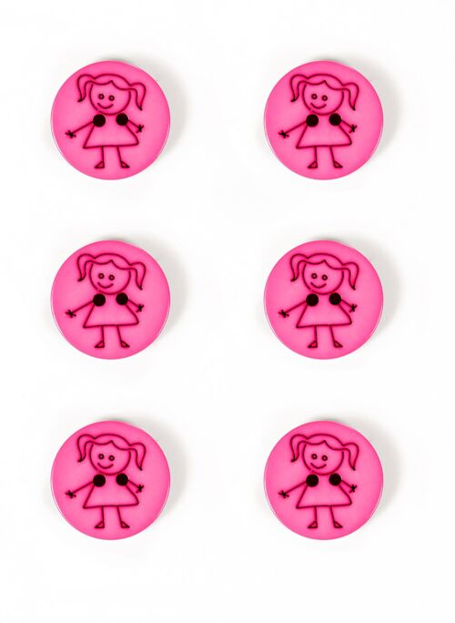 Lot de 6 boutons fille fuchsia Ø 15 mm