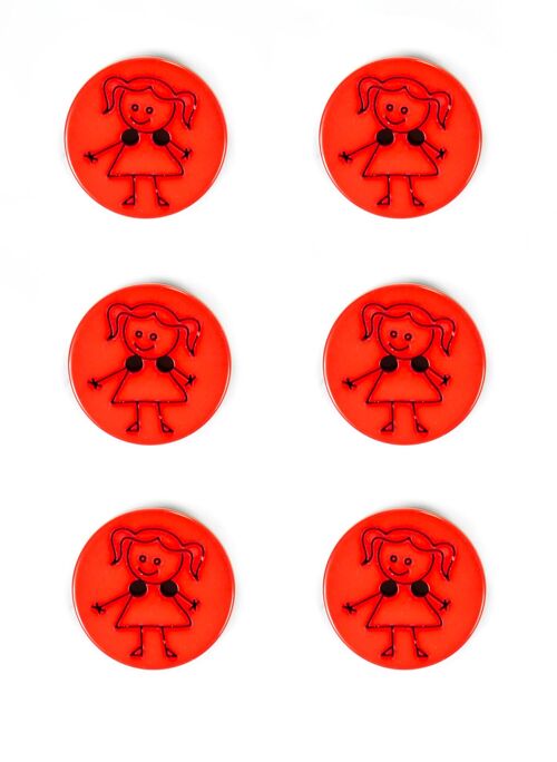 Lot de 6 boutons fille rouge Ø 15 mm
