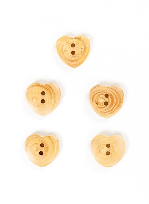 Lot de 5 boutons cœur en buis Ø 18 mm