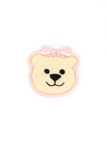 Badge tête ours rose 30 x 30 mm