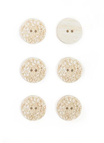 Lot de 6 boutons gravé fleur naturel Ø 20mm