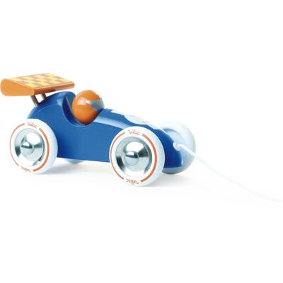 Auto in legno da trascinare, corsa blu e arancione