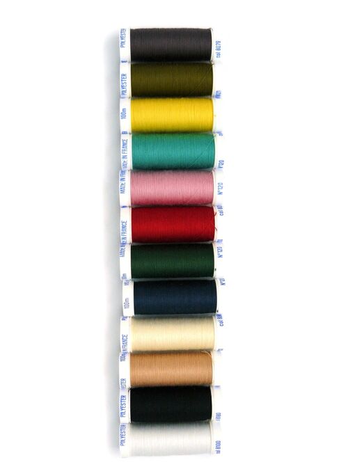 Fil à coudre polyester, 12 fusettes de 100 m, assortiment 1