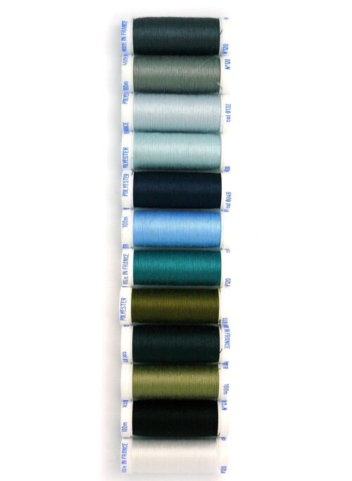 Fil à coudre polyester, 12 fusettes de 100 m, assortiment 3