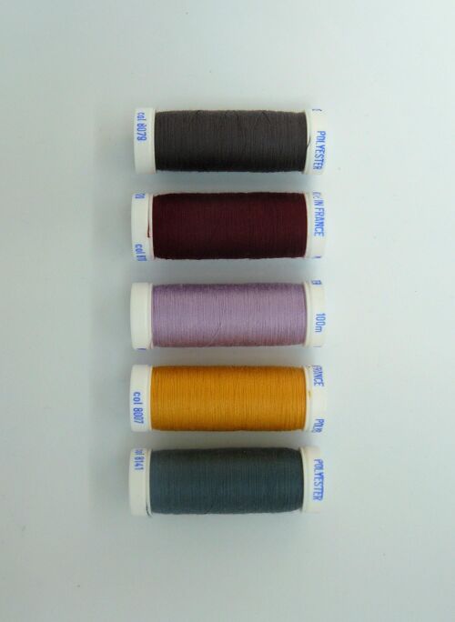 Fil à coudre polyester 5 fusettes de 100 m, couleurs variées 4