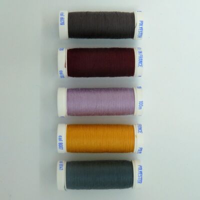 Fil à coudre polyester 5 fusettes de 100 m, couleurs variées 4