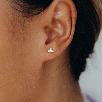 Whale Tail Stud Earrings - Silver